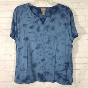 Chico’s Short Sleeve V-Neck Blue Tie-Dye Top - Size 3
